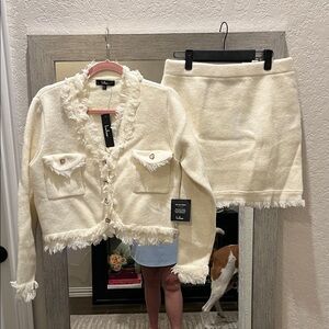 Lulu's Cream Fringed Cardigan and Skirt Set